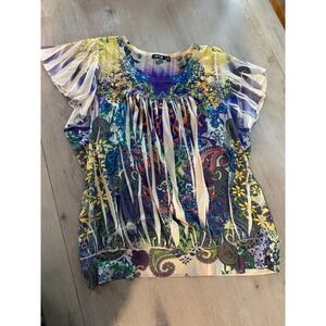 APT 9 Women's 3X Sheer Butterfly Sleeve Blouse Multicolor Paisley Floral Print